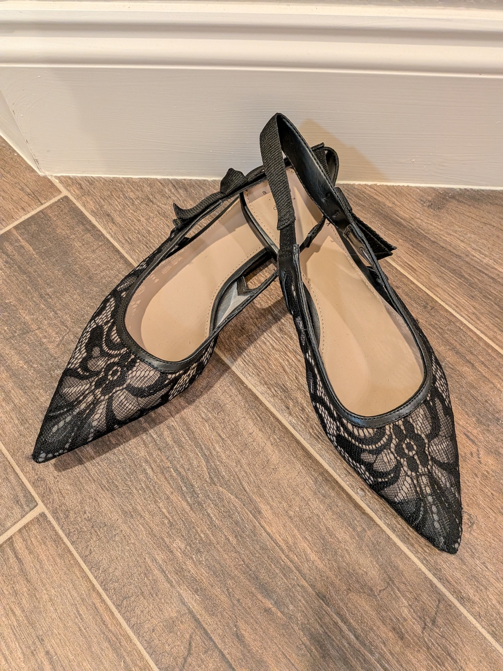 A New Day Lace Sling Back Bow Flats, size 9-1/2